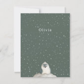 Birth Announcement Card Little Bird In The Snow Mitteilungskarte (Vorderseite)