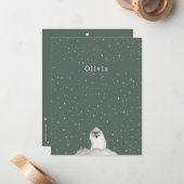 Birth Announcement Card Little Bird In The Snow Mitteilungskarte (Vorderseite/Rückseite Beispiel)