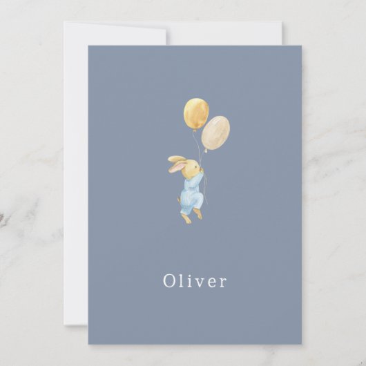 Birth Announcement Little Rabbit With Balloons Mitteilungskarte (Vorderseite)