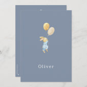 Birth Announcement Little Rabbit With Balloons Mitteilungskarte (Vorne/Hinten)