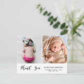Birth Announcement Thank You Modern Script Photo Ankündigungspostkarte (Stehend Vorderseite)