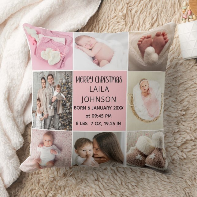  Birth Announcment Personalize 8 Photo christmas Kissen (Decke)