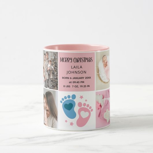  Birth Announcment Personalize 8 Photo christmas  Tasse (Zentrum)