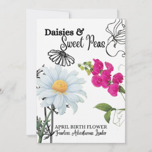 Birth Blume Card, April, Daisy, Sweet Pea Feiertagskarte
