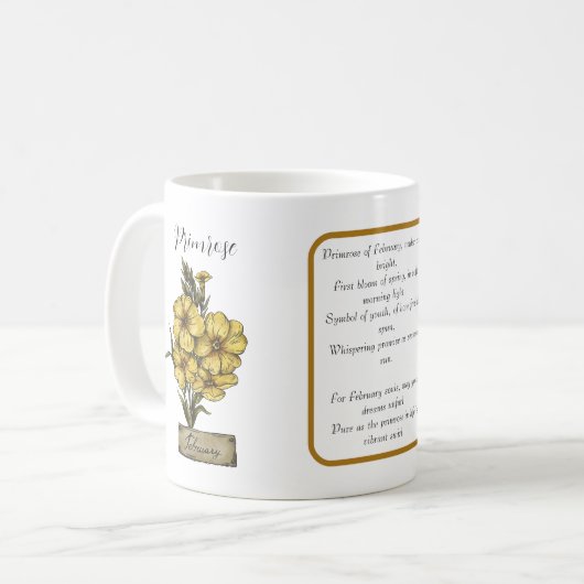Birth Blume FEBRUARY Geburtstag Primrose Gedicht Kaffeetasse (Vorderseite Links)