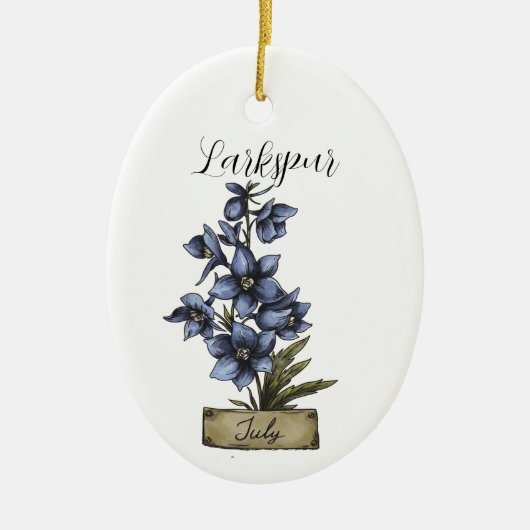 Birth Blume JULY Birthday Larkspur Keramik Ornament (Vorne)