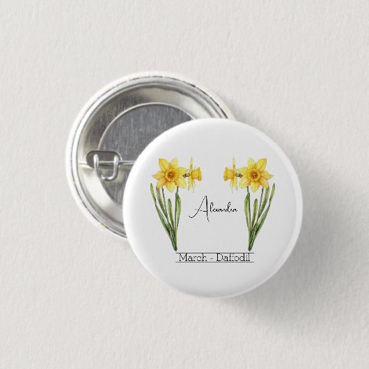 Birth Blume März Daffodil Button (Vorne & Hinten)