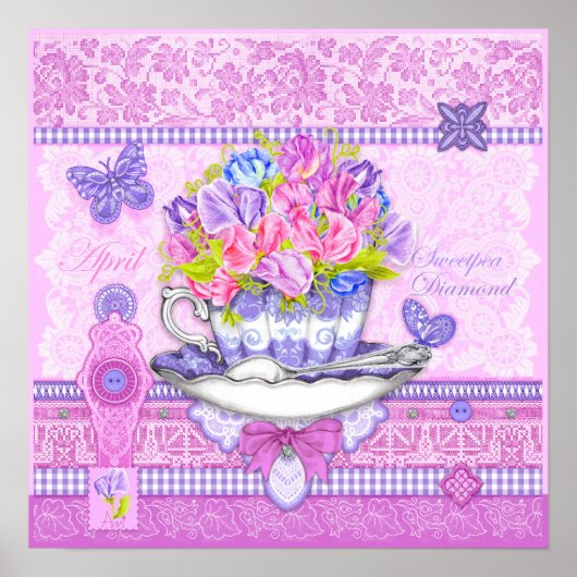 Birth Blume und Gem April Teacup Poster (Vorne)