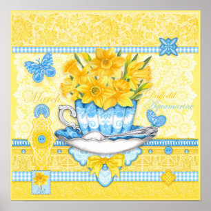 Birth Blume und Gem März Teacup Poster