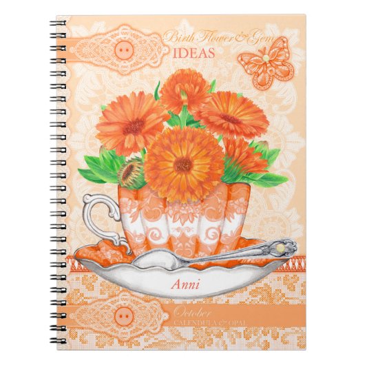 Birth Blume und Gem October Lace Notizblock (Vorderseite)