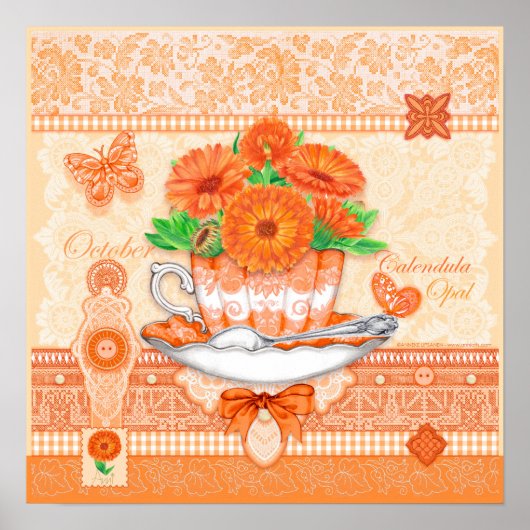 Birth Blume und Gem October Teacup Poster (Vorne)