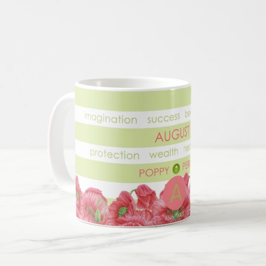 Birth Blume und Gem Stripe Tasse August (Vorderseite Links)