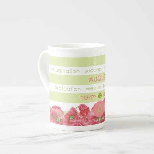 Birth Blume und Gem Stripe Tasse August Knochen Ch (Vorderseite Links)