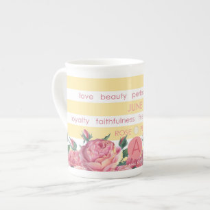 Birth Blume und Gem Stripe Tasse Juni Knochen Chin