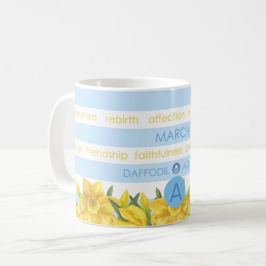 Birth Blume und Gem Stripe Tasse März (Vorderseite Links)