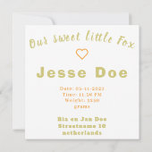 Birth Boy and Girl card, little Fox (Rückseite)