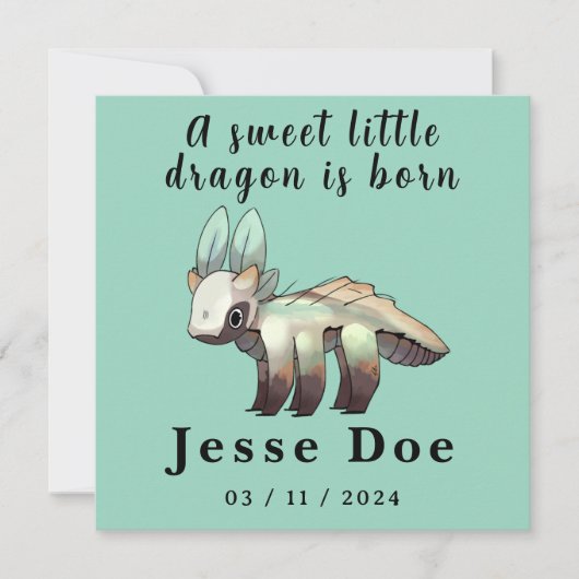 Birth Boy Card Cute Dragon (Vorderseite)