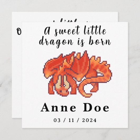 Birth card Girl Cute Dragon pixel art (Vorne/Hinten)