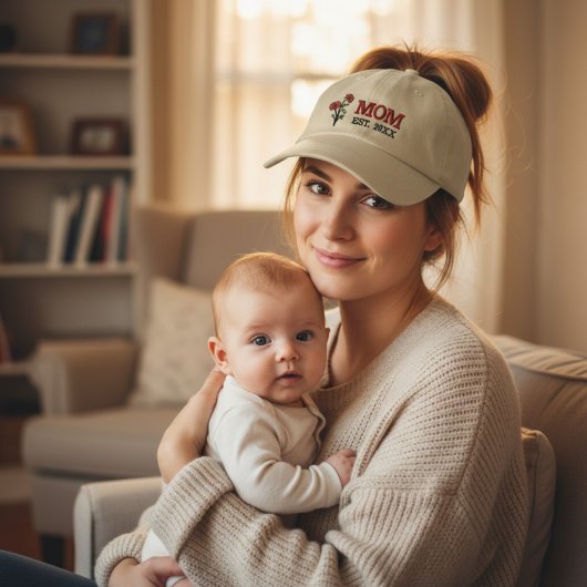 Birth Flower August Poppy MOM Bestickte Baseballkappe