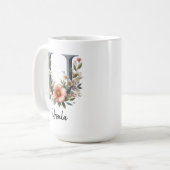 Birth Flower Coffee Mug, Custom Floral Initial Mug Kaffeetasse (Vorderseite Links)
