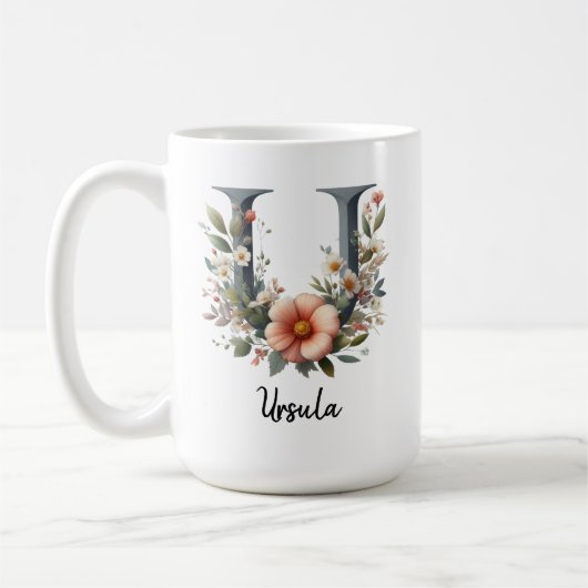 Birth Flower Coffee Mug, Custom Floral Initial Mug Kaffeetasse (Links)