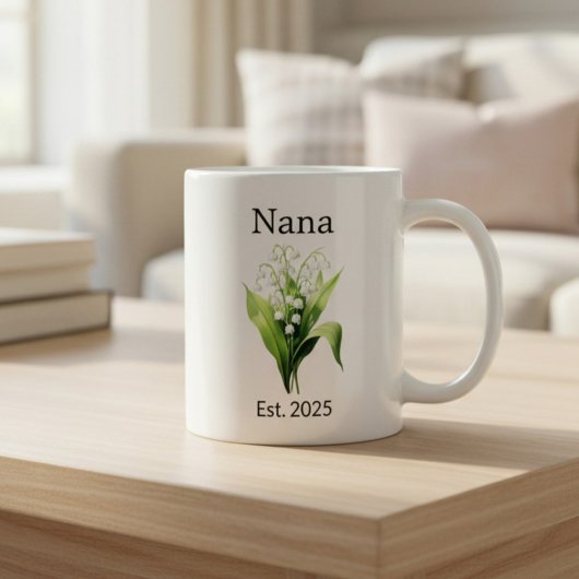 Birth Flower Lily of the Valley for Nana with Year Kaffeetasse