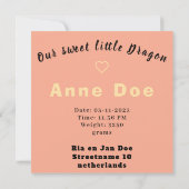 Birth Girl, Card Cute Dragon  (Rückseite)