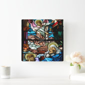 Birth of Jesus Stained Glass Window Quadratische Wanduhr (Zuhause)