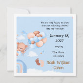 BIRTH PHOTO ANNOUNCEMENT- TEDDY BEAR BALOONS EINLADUNG (Rückseite)