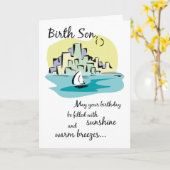 Birth Son Sailboat City Geburtstag Karte (Gelbe Blume)
