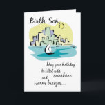 Birth Son Sailboat City Geburtstag Karte<br><div class="desc">Wünschen Sie Ihrem Geburtstag viel Glück mit dieser niedlichen Abbildung. Er wird Liebe,  Ihre Nachricht mit diesem netten Segelboot an einem sonnigen Tag zu empfangen.</div>