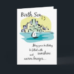 Birth Son Sailboat City Geburtstag Karte<br><div class="desc">Wünschen Sie Ihrem Geburtstag viel Glück mit dieser niedlichen Abbildung. Er wird Liebe,  Ihre Nachricht mit diesem netten Segelboot an einem sonnigen Tag zu empfangen.</div>
