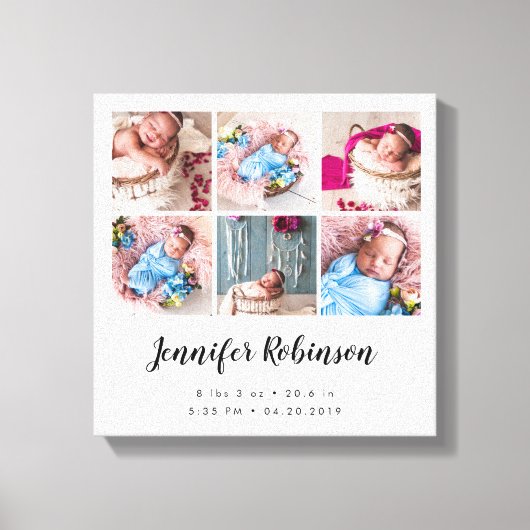 Birth Stat Foto Collage White Leinwanddruck (Vorderseite)