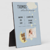 Birth Stats Baby Bear Dusche Plaque Schild - Blau Fotoplatte (Seite)