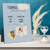 Birth Stats Baby Bear Dusche Plaque Schild - Blau Fotoplatte (Seite)