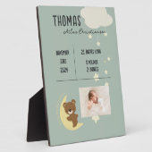 Birth Stats Baby Bear Dusche Plaque Schild - Grün Fotoplatte (Seite)