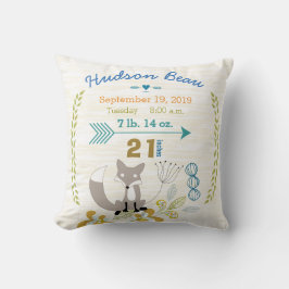 Birth Stats Baby Boy Woodland Creatures Fox Kissen