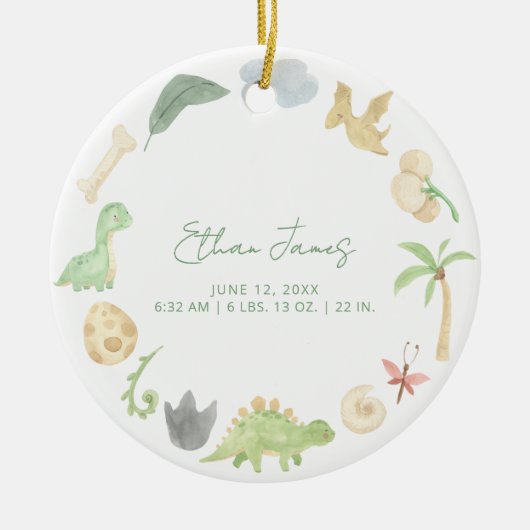 Birth Stats Baby Foto Gender Neutral Dinosaur Boy Keramik Ornament (Vorne)