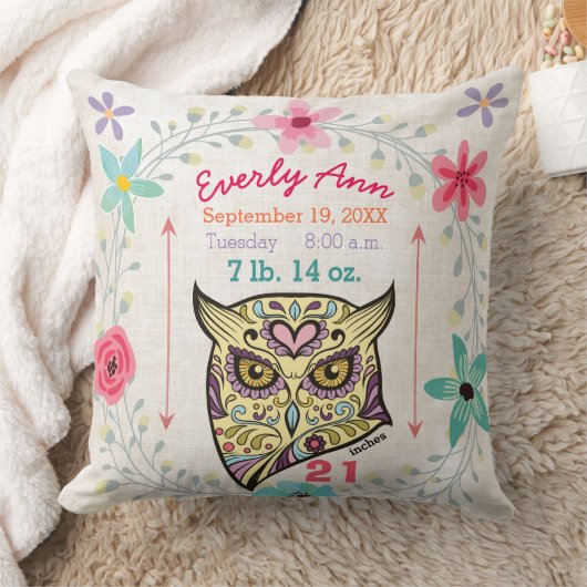 Birth Stats Baby Girl Forest Creature Owl Kissen (Decke)