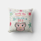 Birth Stats Baby Girl Forest Creature Pink Owl Kissen (Vorderseite)