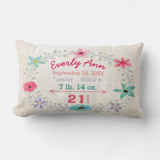 Birth Stats Baby Girl Forest Creatures Fox Lendenkissen (Vorderseite)