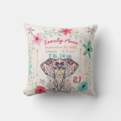 Birth Stats Baby Girl Jungle Creature Elephant Kissen (Vorderseite)