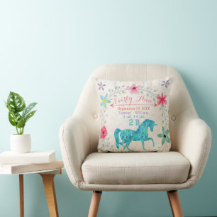 Birth Stats Baby Girl Magical Creatures Unicorn Kissen