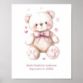 Birth Stats Baby Girl Pink Teddy Bear Poster (Vorne)