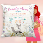 Birth Stats Baby Girl Woodland Creatures Fox Kissen<br><div class="desc">Die Geburt steht Baby Girl Woodland Creatures Fox. Im Wald,  wo es viele Eichhörnchen,  Blätter und Wildblumen gibt,  kann man den süßesten kleinen Fuchs finden,  der neben Pfeilen sitzt,  und andere süße Dinge,  nur um die wichtigsten Babystatistiken aller Zeiten bekannt zu geben.</div>