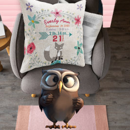 Birth Stats Baby Girl Woodland Creatures Fox Kissen