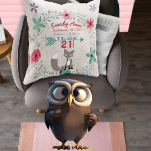 Birth Stats Baby Girl Woodland Creatures Fox Kissen