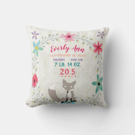 Birth Stats Baby Girl Woodland Forest Creature Fox Kissen