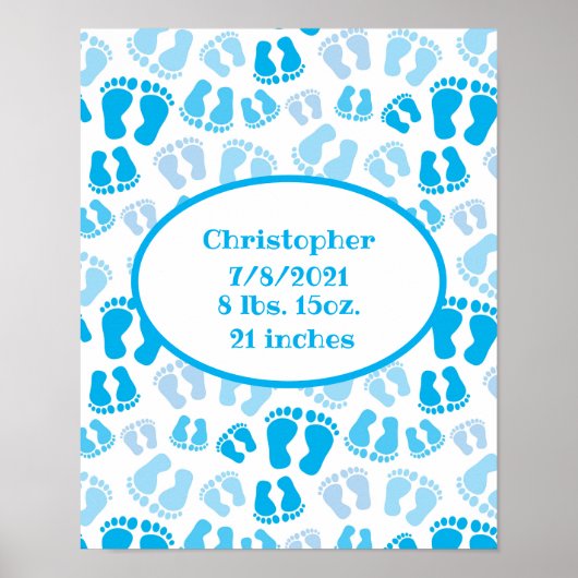 Birth Stats Blue and White Baby Boy Baby Feet Poster (Vorne)