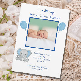 Birth Stats Blue Elephant Baby Boy Birth Ankündigung